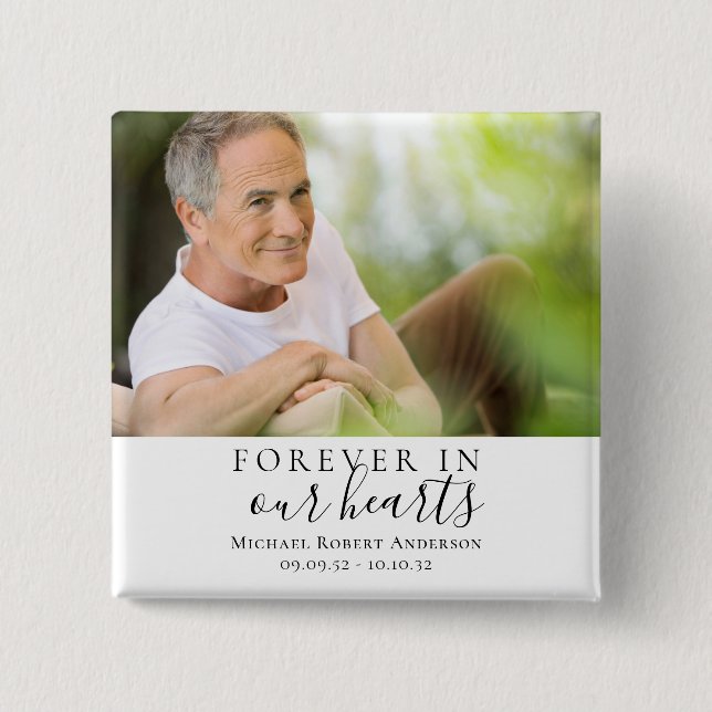 Forever in Our Hearts Photo Sympathy Memorial  Button (Front)