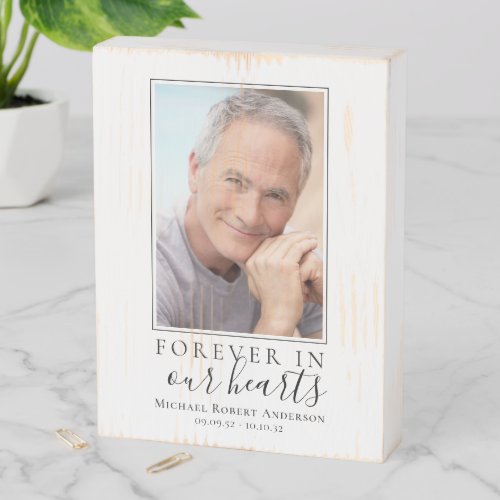Forever in Our Hearts Photo Sympathy Memorial Wood Wooden Box Sign