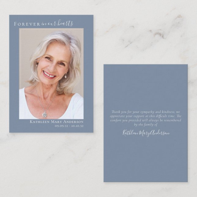 Forever in Our Hearts Photo Sympathy Thank You Not Note Card (Front/Back)