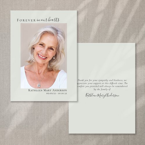 Forever in Our Hearts Photo Sympathy Thank You  Note Card