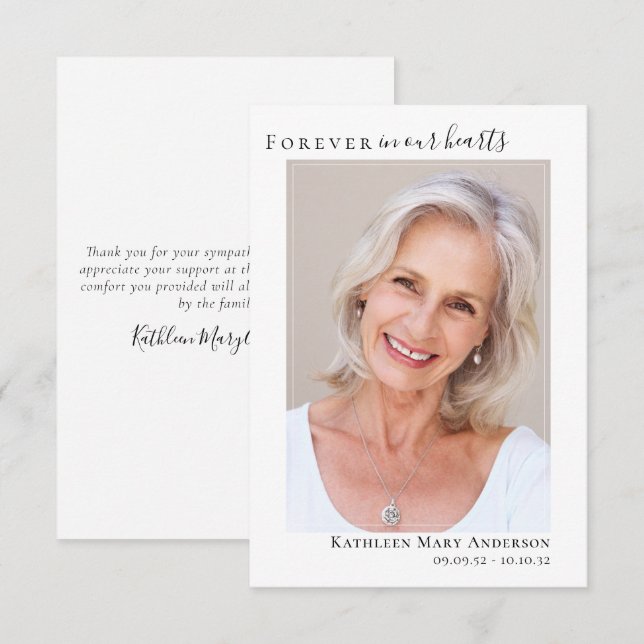 Forever in Our Hearts Photo Sympathy Thank You Note Card (Front/Back)