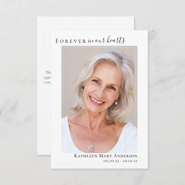 Forever in Our Hearts Photo Sympathy Thank You Note Card | Zazzle