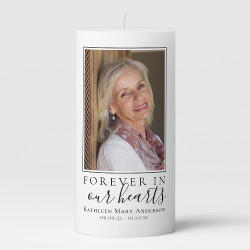 Forever in Our Hearts Photo Sympathy Tribute Pillar Candle