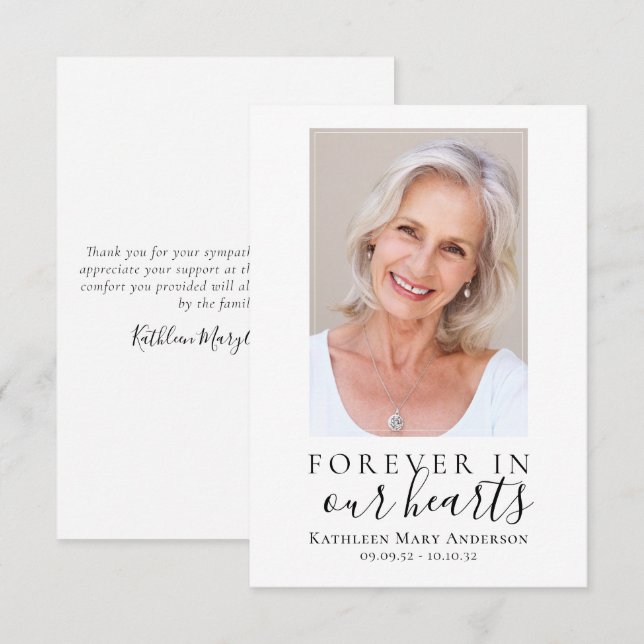 Forever in Our Hearts Photo Thank You Note Card (Front/Back)