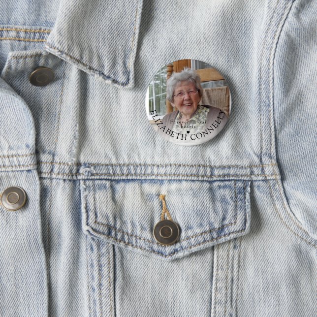 Forever In Our Hearts Photograph Memorial Funeral Button (In Situ)