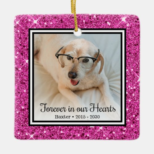 Forever In Our Hearts Pink Glitter Dog Memorial Ceramic Ornament