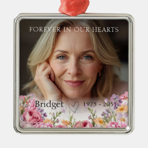 Forever In Our Hearts Pink Wildflowers Remembrance Metal Ornament