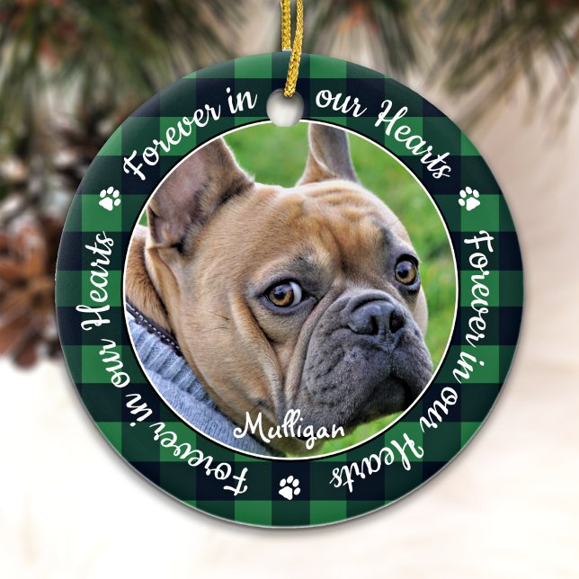 Forever in our Hearts Plaid Pet Dog Memorial Ceramic Ornament (Creator Uploaded)