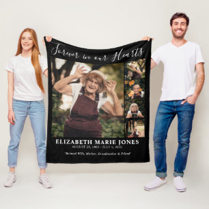 FOREVER IN OUR HEARTS Poem Tribute Photo Memorial Fleece Blanket