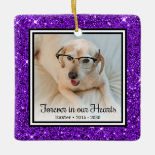 Forever In Our Hearts Purple Glitter Dog Ceramic Ornament