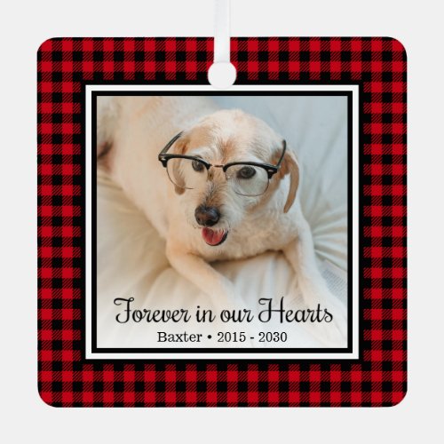 Forever In Our Hearts Red Buffalo Plaid Dog Metal Ornament