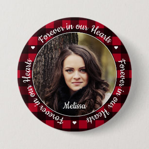 Forever in our Hearts Red Plaid Keepsake Memorial Button