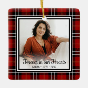 Forever In Our Hearts Red Plaid Memorial Ceramic O Ceramic Ornament