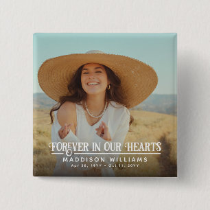 Forever In Our Hearts Retro Photo Memorial Button