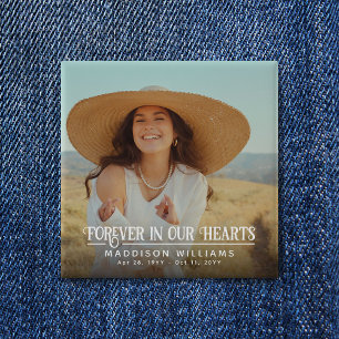 Forever In Our Hearts Retro Photo Memorial Button