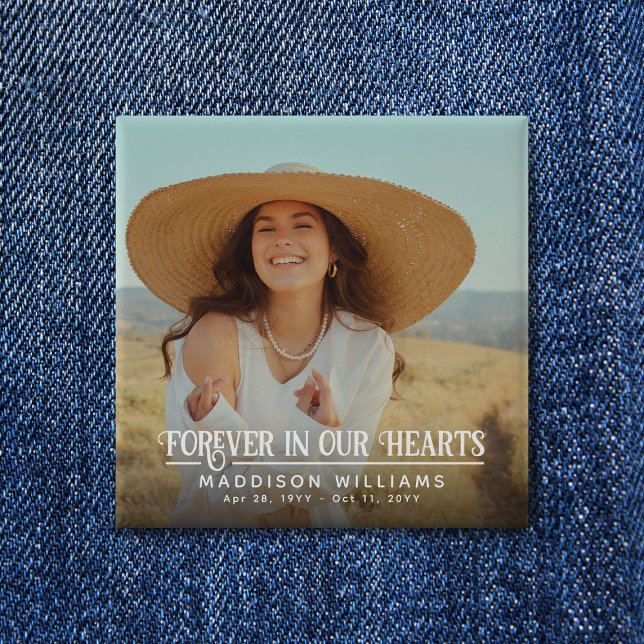 Forever In Our Hearts Retro Photo Memorial Button (Creator Uploaded)