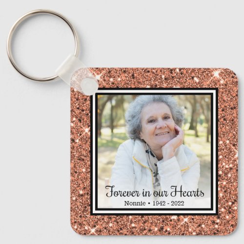 Forever In Our Hearts Rose Gold Memorial Photo Keychain