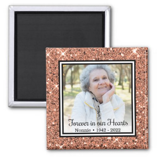 Forever In Our Hearts Rose Gold Memorial Photo Magnet