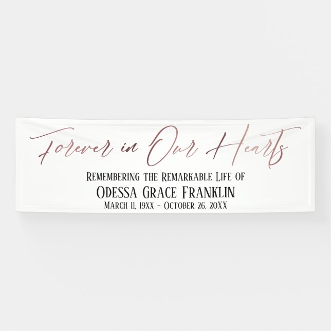 Forever in Our Hearts Rose Gold Modern Typography Banner (Horizontal)