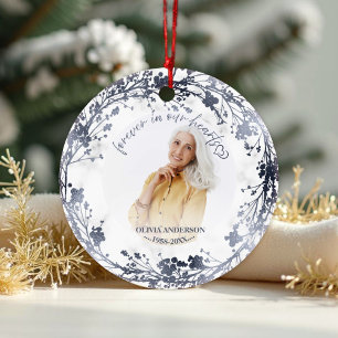 Forever In Our Hearts Silver Foil Photo Memorial Ceramic Ornament