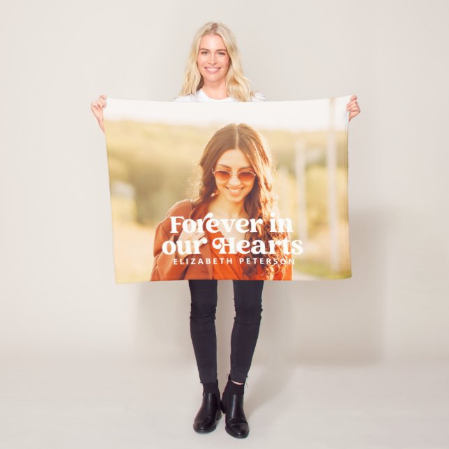 Forever in our Hearts Simple Custom Photo Memorial Fleece Blanket (In Situ)