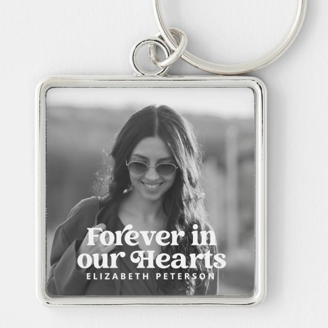 Forever in our Hearts Simple Custom Photo Memorial Keychain (Front)