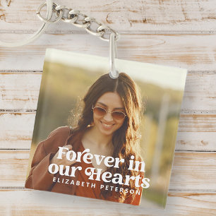Forever in our Hearts Simple Custom Photo Memorial Keychain