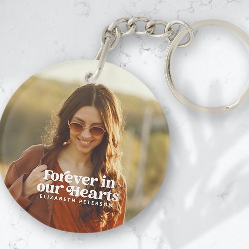 Forever in our Hearts Simple Custom Photo Memorial Keychain
