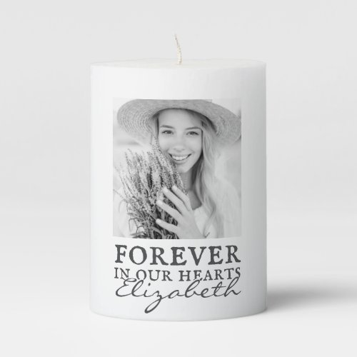 Forever in our Hearts Simple Custom Photo Memorial Pillar Candle