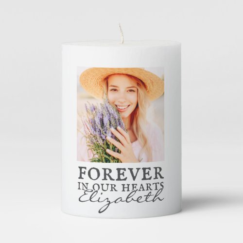 Forever in our Hearts Simple Custom Photo Memorial Pillar Candle