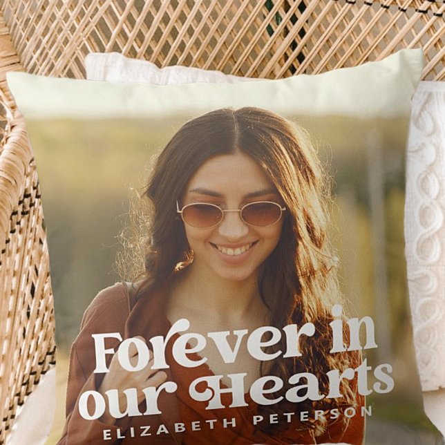 Forever in our Hearts Simple Custom Photo Memorial Throw Pillow (Creator Uploaded)