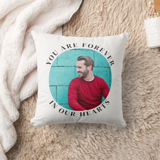 Forever In Our Hearts Simple Round Keepsake Photo Throw Pillow (Blanket)