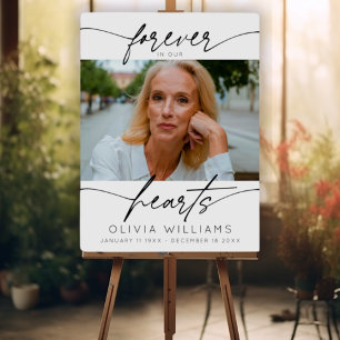 Forever In Our Hearts Simple Script Photo Funeral Foam Board
