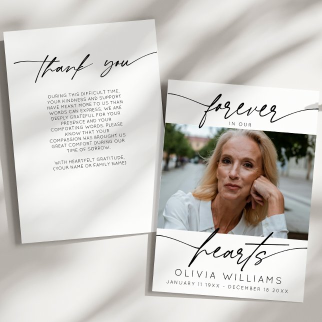 Forever In Our Hearts Simple Script Photo Funeral  Thank You Card (Creator Uploaded)