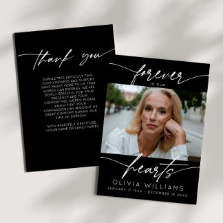 Forever In Our Hearts Simple Script Photo Funeral Thank You Card