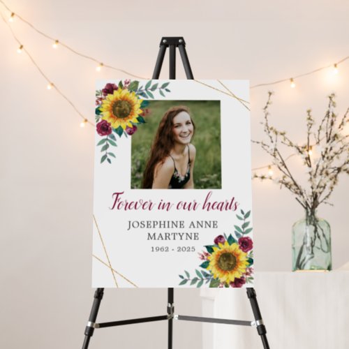 Forever In Our Hearts Sunflower Burgundy Funeral Foam Board