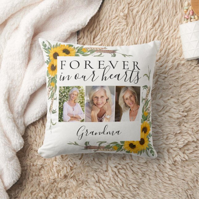 Forever in Our Hearts Sunflower Photos Grandma Throw Pillow (Blanket)
