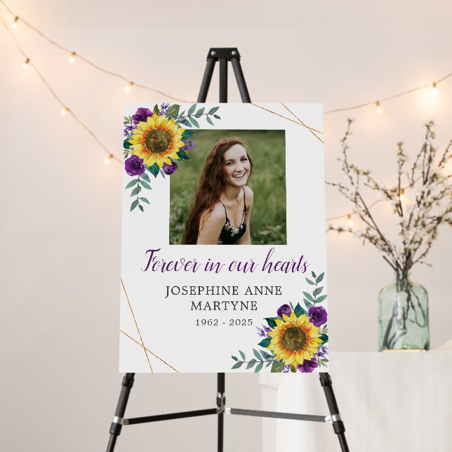 Forever In Our Hearts Sunflower Purple Funeral Foam Board (In Situ (Stand))
