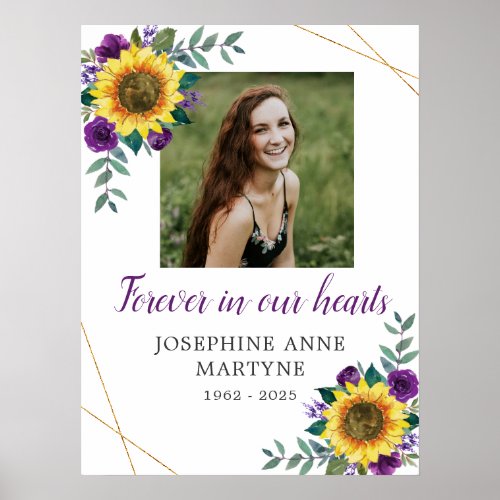 Forever In Our Hearts Sunflower Purple Funeral  Poster