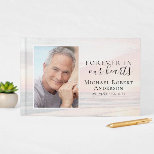 Forever in Our Hearts Sunset Funeral Condolence Guest Book