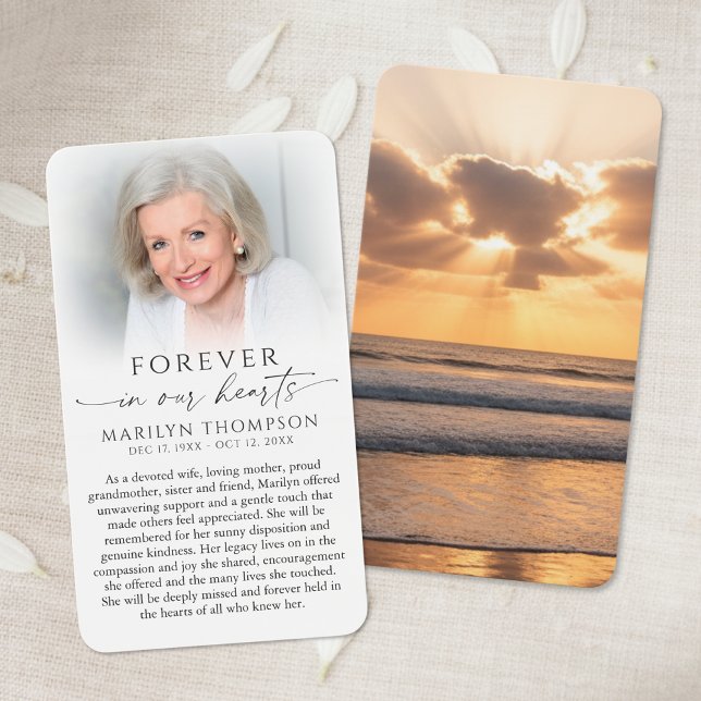 Forever in Our Hearts Sunset Photo Memorial Card (Creator Uploaded)
