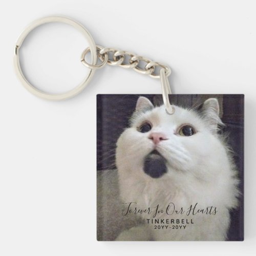 Forever In Our Hearts Sympathy Cat Memorial Photo  Keychain