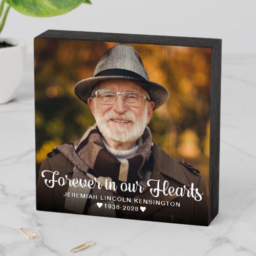 Forever in Our Hearts Sympathy Memorial Photo Wooden Box Sign