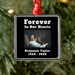 Forever In Our Hearts Text In Loving Memory Photo Metal Ornament