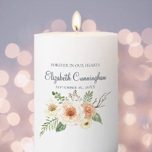Forever In Our Hearts Watercolor Floral Memorial Pillar Candle