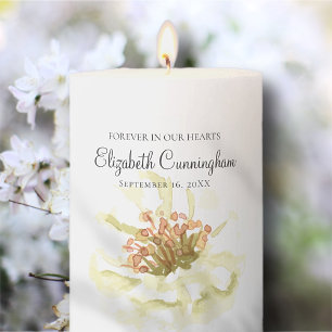Forever In Our Hearts Watercolor Floral Memorial Pillar Candle