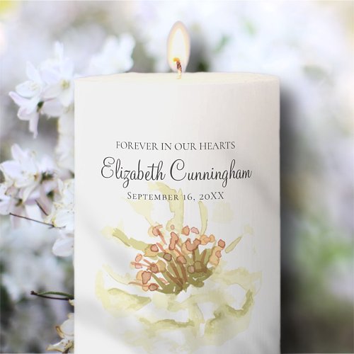 Forever In Our Hearts  Watercolor Floral Memorial Pillar Candle