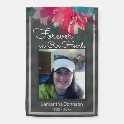 Forever in Our Hearts Watercolor Floral Photo Garden Flag