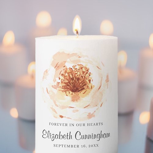 Forever In Our Hearts  Watercolor Flower Memorial Pillar Candle