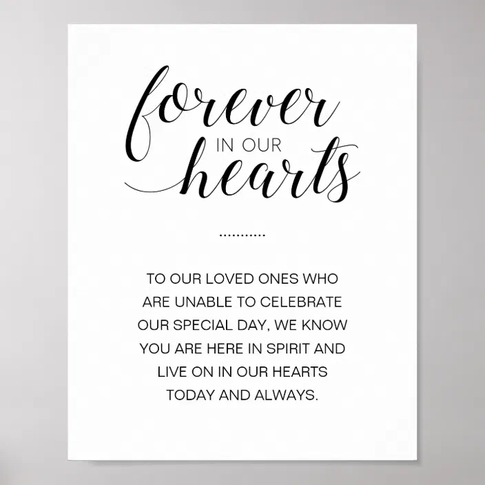 A5 Fancy Heart In Loving Memory Wedding Memorial Metal Plaque Sign 